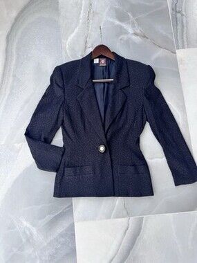 True Vintage Silk Blend ANNE KLEIN Womens Blazer Jacket Black 70’s Shoulder Pads